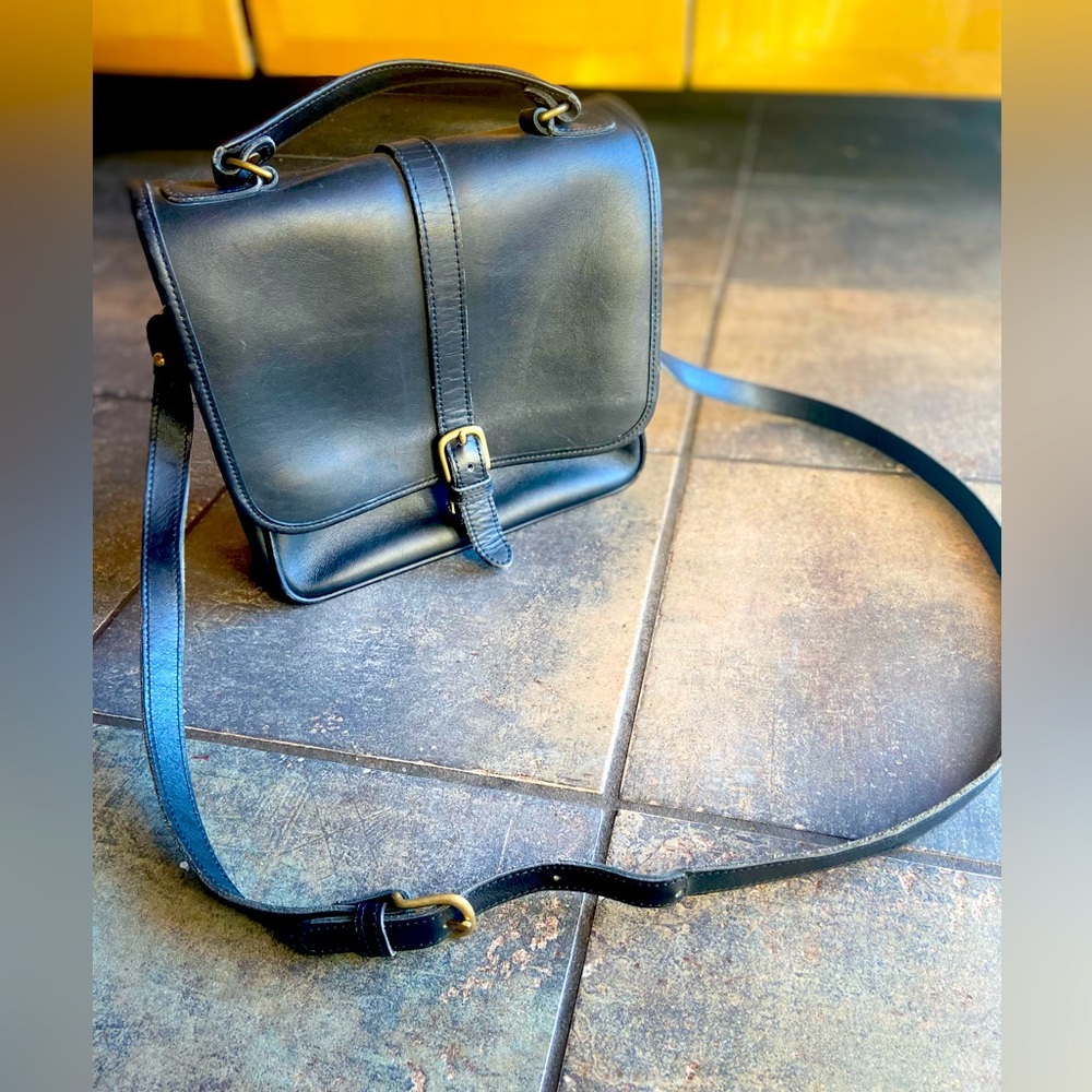 GreenFields Purse Messenger Bag full grain Harness Leather black